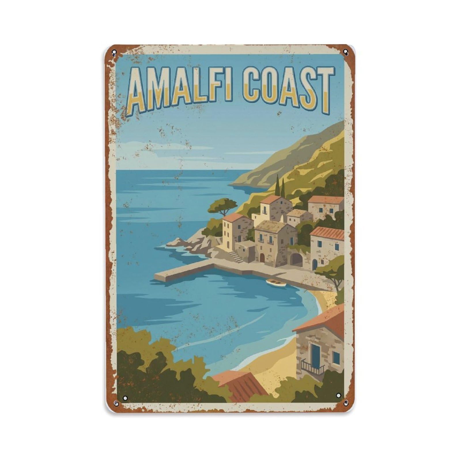 Vintage Travel Inlet Italy Sheltered 1 Metal Tin Sign Plaque Wall Decor for Cafe, Club Bar, Office, Home Garden Metal Poster 8x12Inch