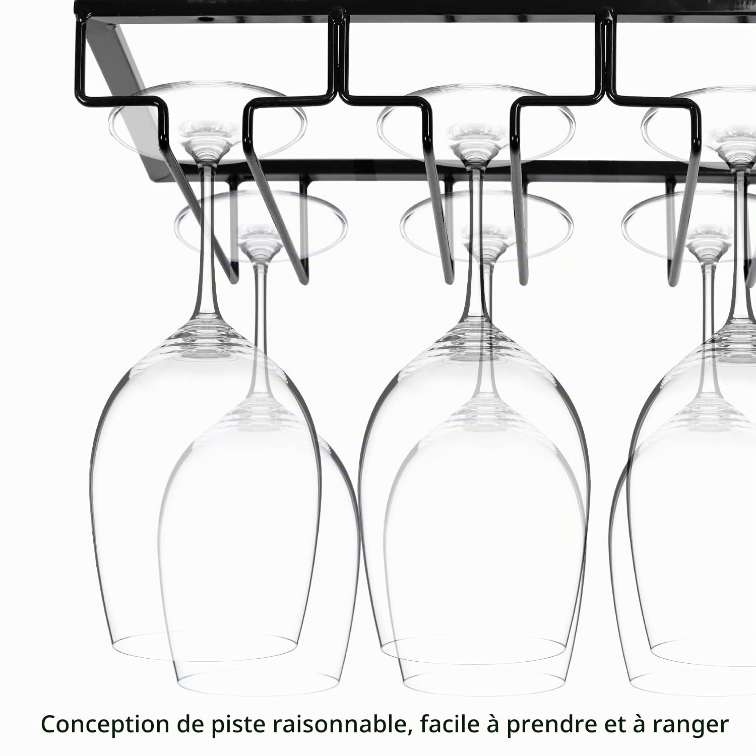 QWORK 2 x Metal Hanging Wine Glass Holder 7 Rows Bar Kitchen Black
