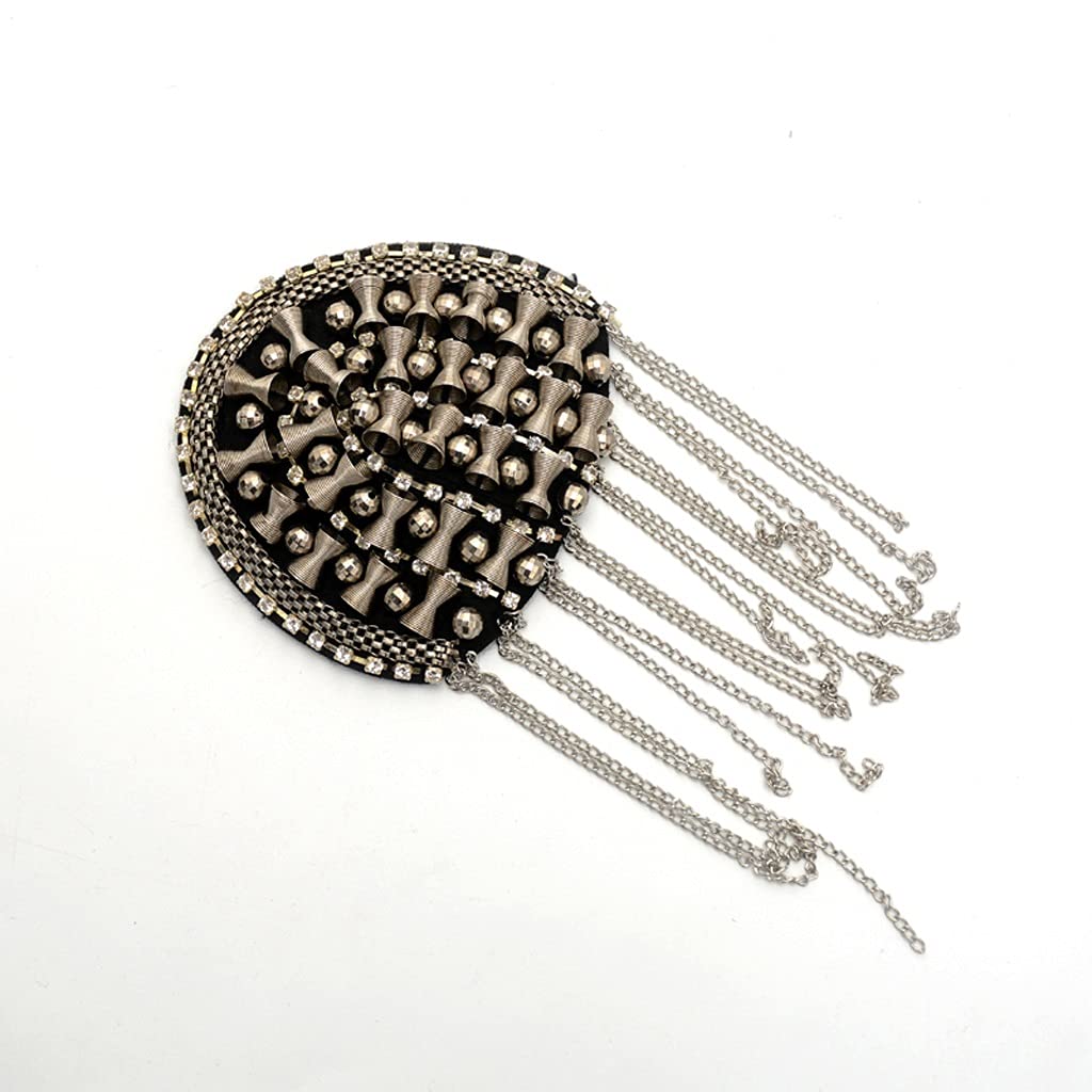 Ręczne Koraliki Kwiatowe Frędzle Na Ramię Aplikacja Kołnierz Naszywka Tassel Epolety Ramię Kwiat DIY (Kolor: Srebrny) (Srebrny)
