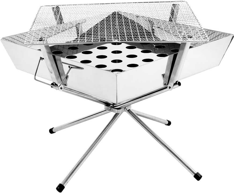 Carbaby バーベキューコンロ 焚き火台 アウトドアコンロ 折りたたみ qコンロ ファイアグリル 収納袋付き バリ