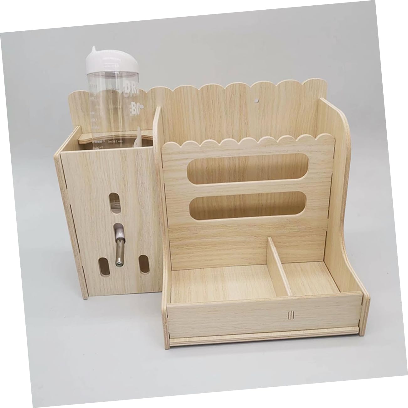 Mangiatoia Multifunzione in Legno per Cavie, Set 1 | Bottiglia D'acqua in Plastica, Uso Quotidiano in Gabbia, Struttura Robusta Anti-versamento