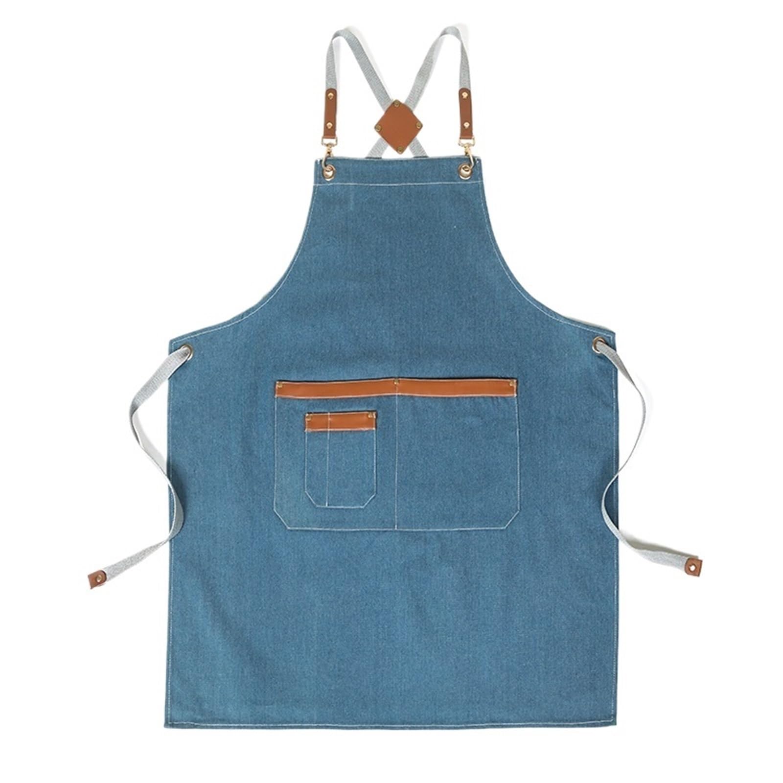 Lot de 2 tabliers cuisine unisexes en denim avec dos croisé for restaurant, serveur, chef, salon coiffure, manucure pour Hommes et Femmes