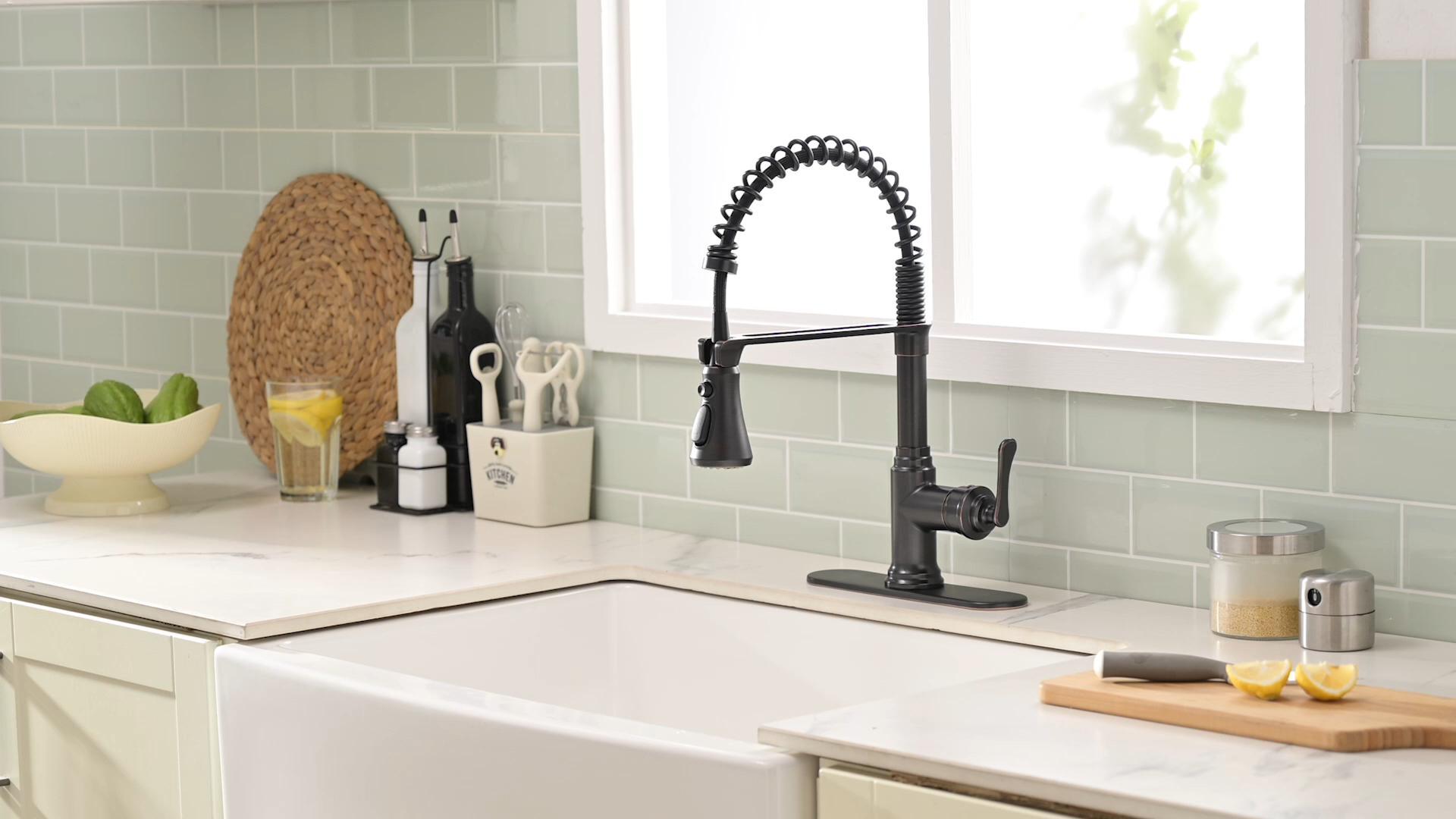 HOIGY 3-Function Oil Rubbed Bronze Kitchen Faucet with Pull Down Sprayer, 1 or 3 Hole Rustic Kitchen Sink Faucet, High Arc Pull-Out Sprayer Kitchen Faucets for Farmhouse with 3/8 Hoses & Deck