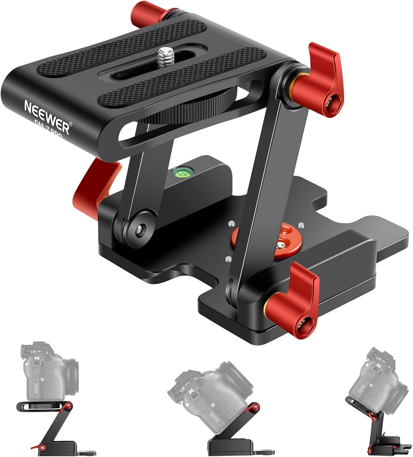 Neewer Upgraded Z-Flex Tilt Head Z Type Tripod Head with 4 Adjust/Fixing Knob, Quick Release Plate and Spirit Level for Tripod/DSLR Cameras Camcorders/Slider, Aluminium Alloy/Load Up to 6.6 Pounds