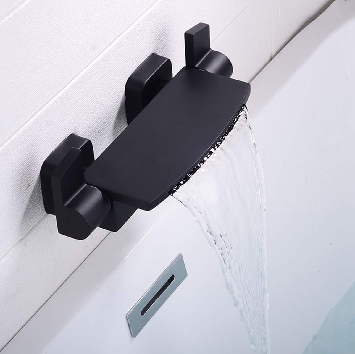 ZQFHSX Black Wall Mounted Kitchen Taps Faucet Waterfall Bath Mixer Tap with Handheld Shower Attachment