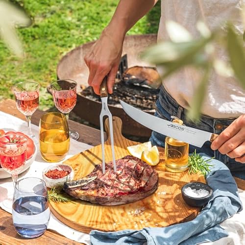 Miniatura 2 de Arcos Serie Nordika - Cuchillo Barbacoa, Tenedor Trinchante - Acero Inoxidable Nitrum - Mango De Madera Ovengkol 100 Por Ciento Natural Fsc - Set 2 Utensilios Barbacoa, 200 Mm