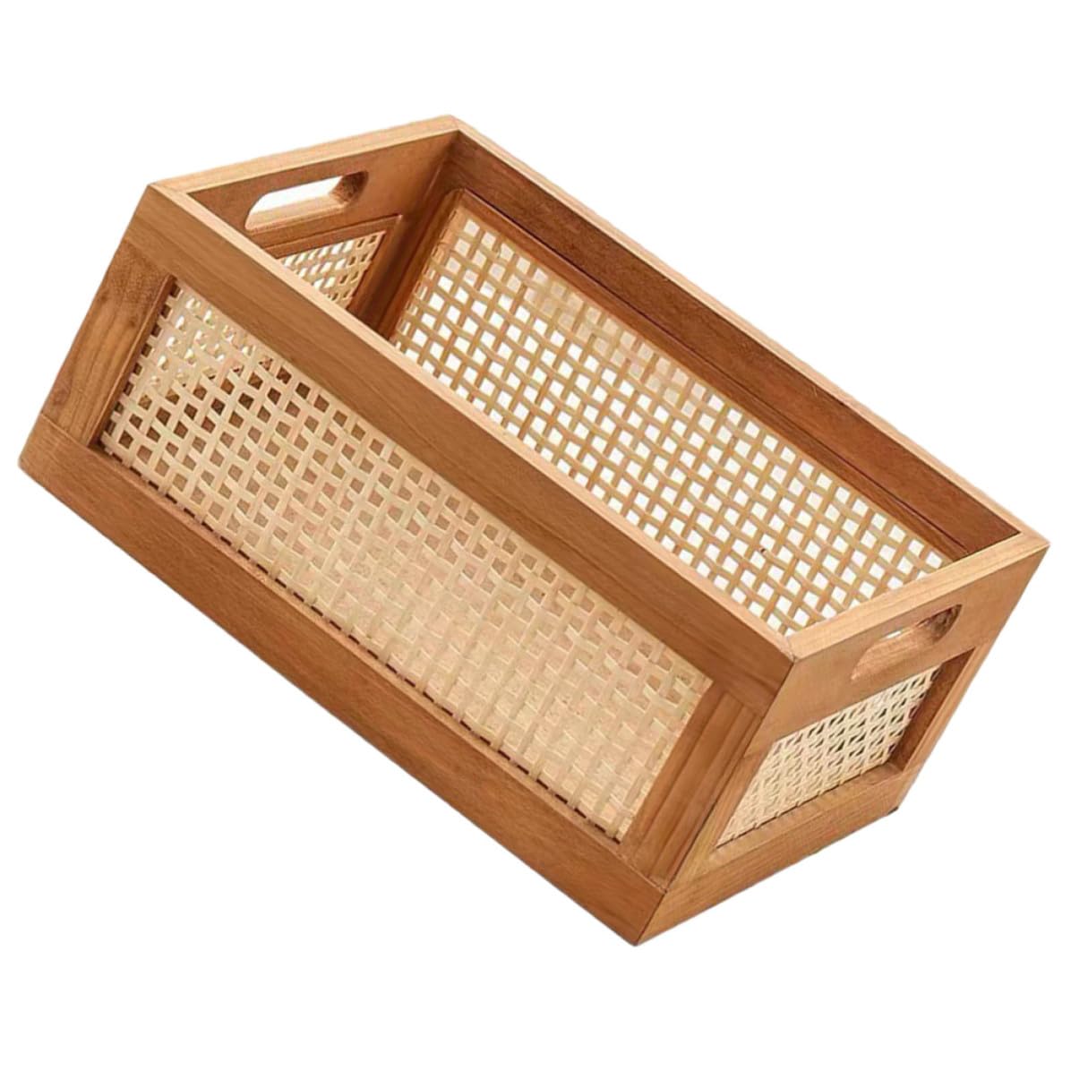 Panier de rangement en bois massif et bambou ORFOFE grand volume 30x20x14cm rétro