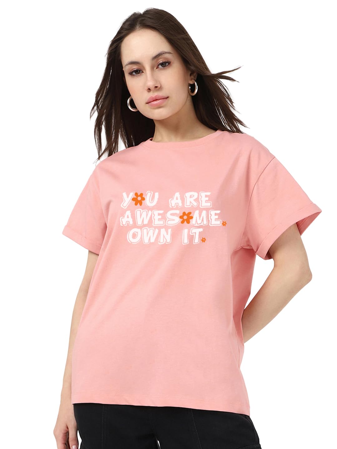 Bewakoof Women's Graphic Print Boyfriend Fit Half Sleeve Round Neck Cotton T-Shirt in multi