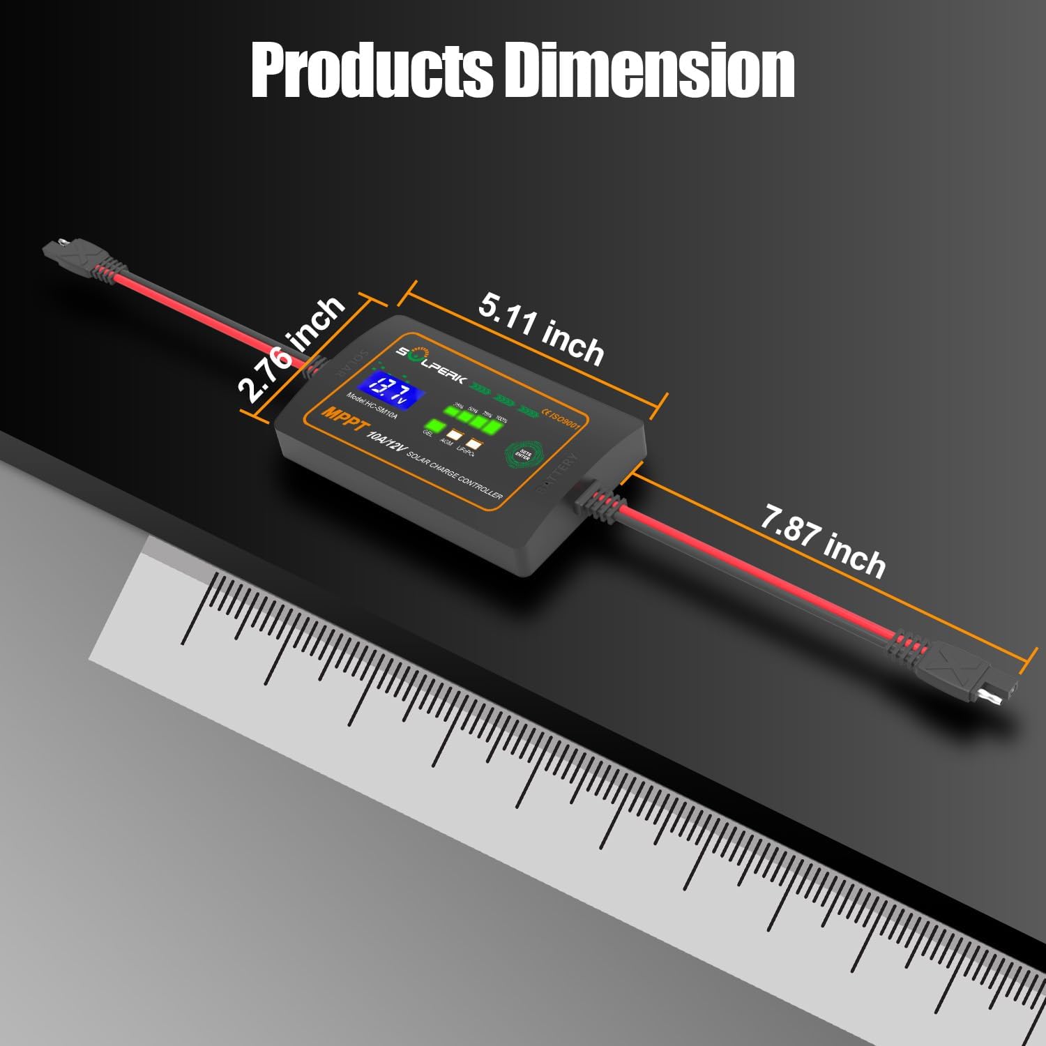 Dimensions of the SOLPERK 10A 12V MPPT Solar Charge Controller