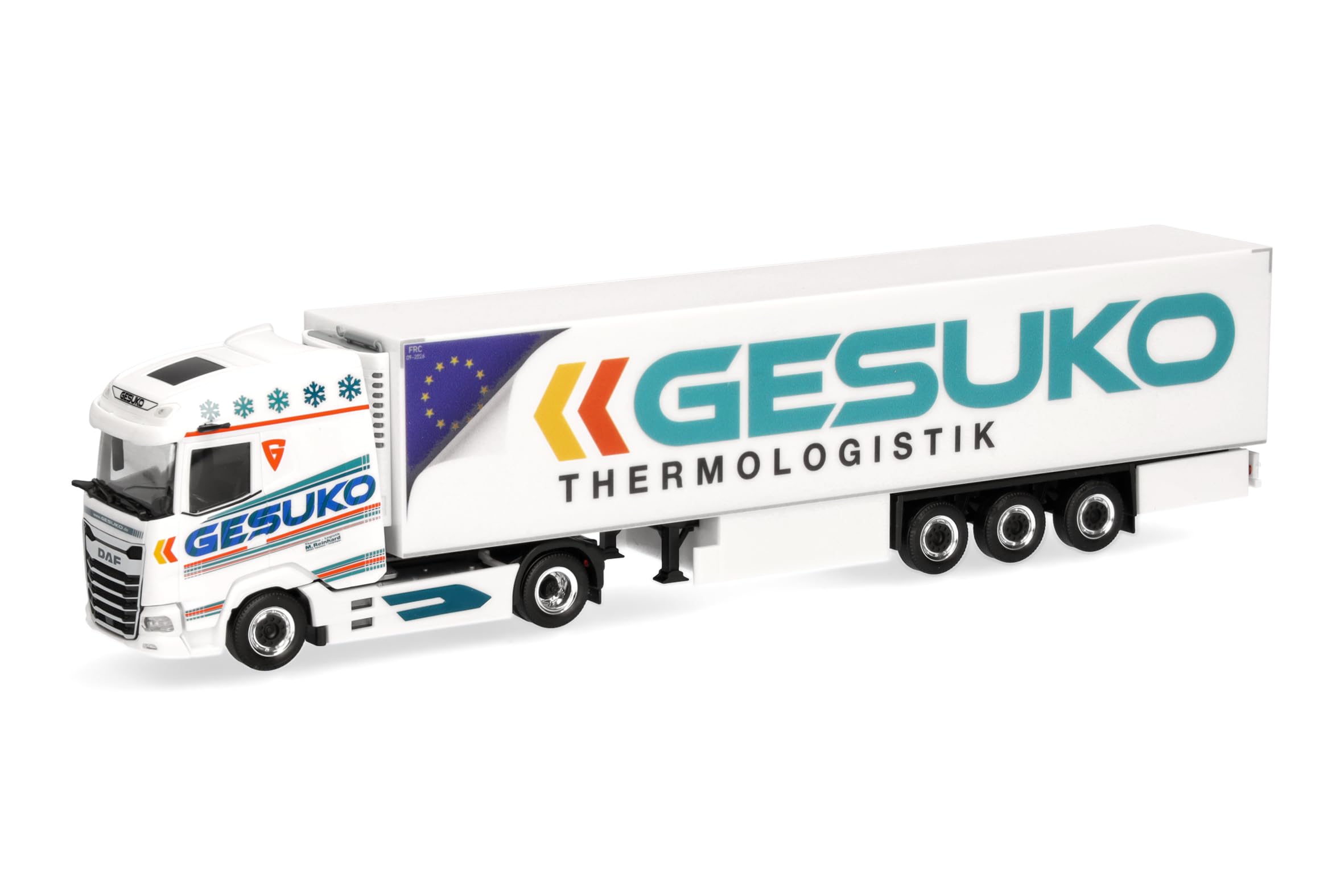 Herpa truck model DAF XG refrigerated box semitrailer "GESUKO", on a scale of 1:87, plastic miniature, made in Germany, model building, collectors edition