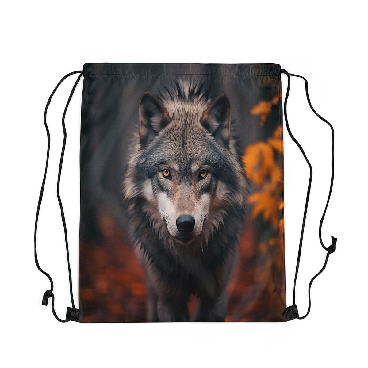 Loussiesd Wolf Sports Drawstring Sackpack Wildlife Drawstring Backpack 40x33cm Wild Animal Gym String Bag Woodland Fox Drawstring Bags