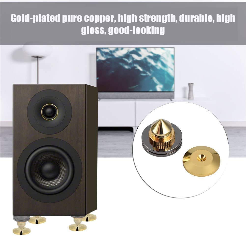 4 szt. odporne na wstrząsy kolce głośnikowe złote nóżki stożkowe podkładki bazowe do subwoofera CD wzmacniacz audio HiFi akcesoria do głośników (4 szt.)