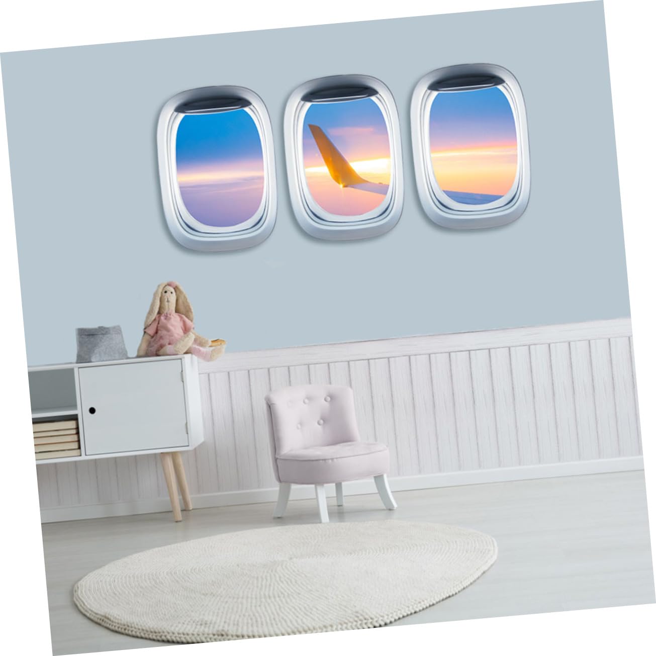 3stücke Fenster Wandaufkleber Flugzeug Landschaft Selbstklebend Und Abnehmbar Für Kinderzimmer Kindergarten Dekorative Wandtattoos Für Junge Mädchen Farbenfrohe Raumgestaltung