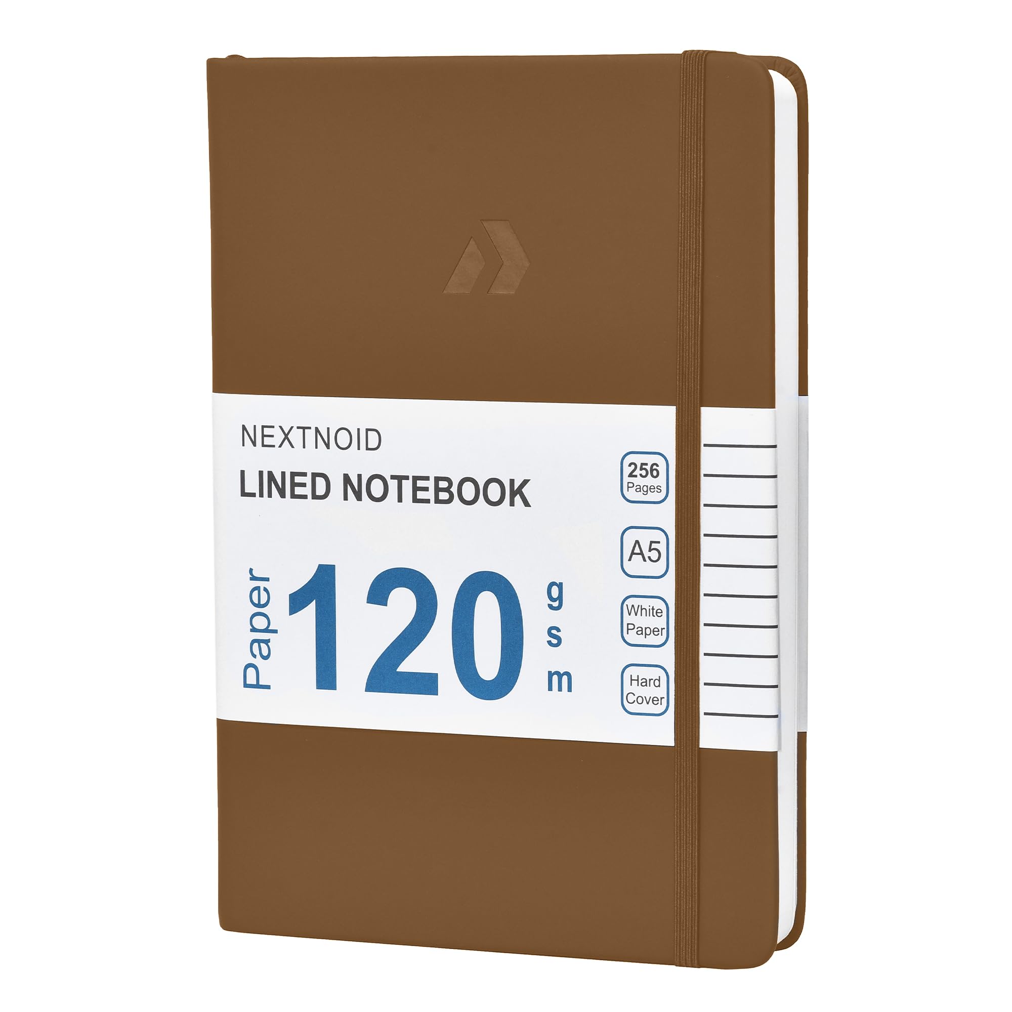 Nextnoid Carnet de notes ligné à couverture rigide – Papier épais de 120 g/m² – Format moyen A5 à 256 pages – Parfait pour écrire, rendre un journal intime et prendre des notes (marron, ligné)