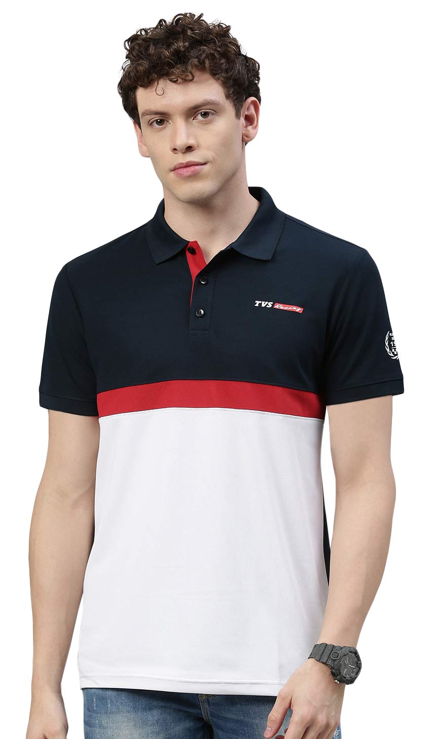 TVSRacing Polo T Shirt Polyester (Blue White-M)