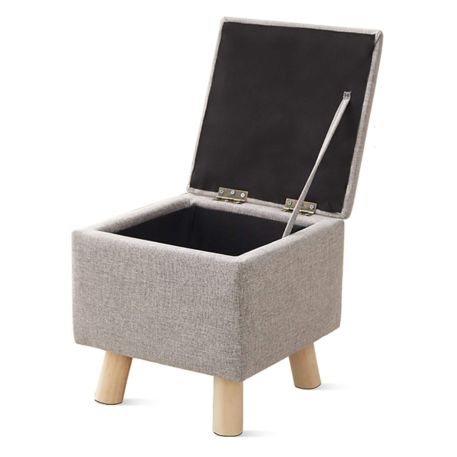 LMMIAOZ Modern Folding Storage Box with Wood Legs and Linen Foot Stool Highly Elastic Sponge Filling Light Grey 33x33x33cm