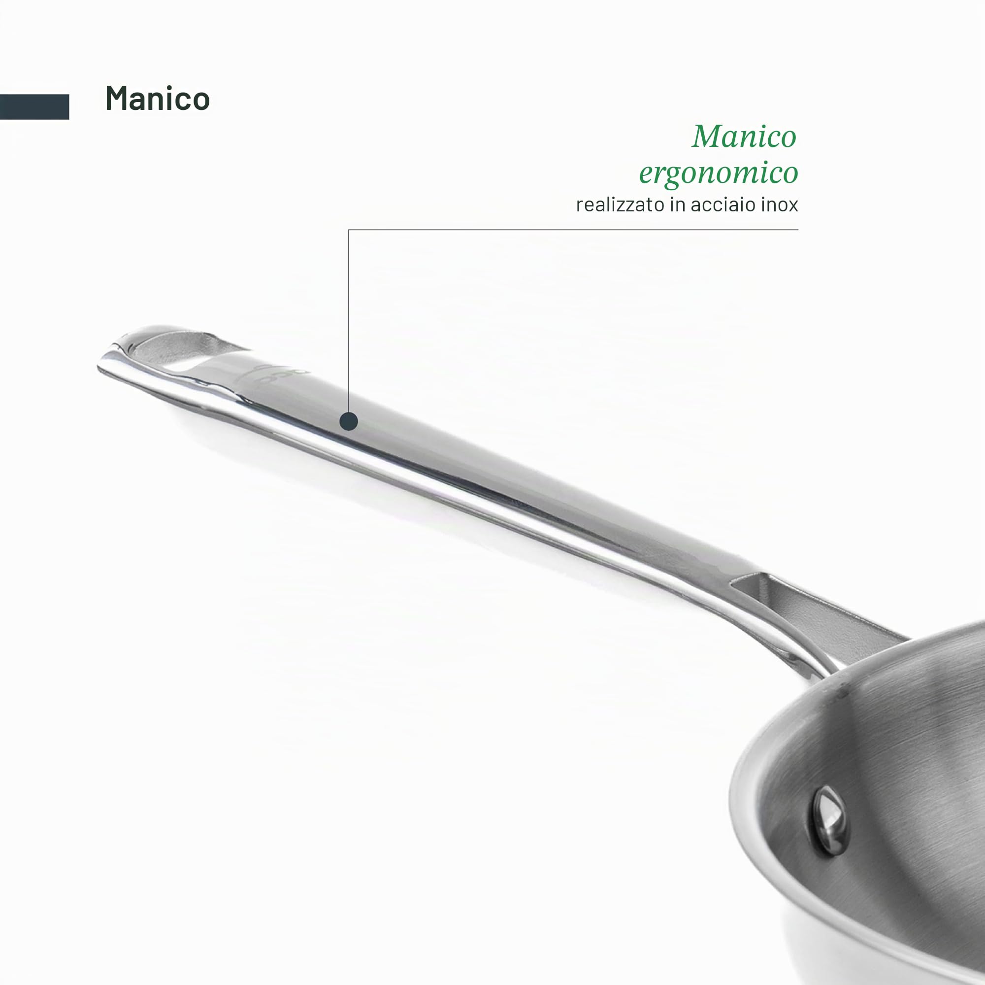 LACOR - 44424 - Padella in Acciaio Inox 18/10 Cucina, Padella Antiaderente, Adatta a tutti i tipi di Fornelli Compresa l'Induzione, 100% Senza PFAS, Ø24 cm
