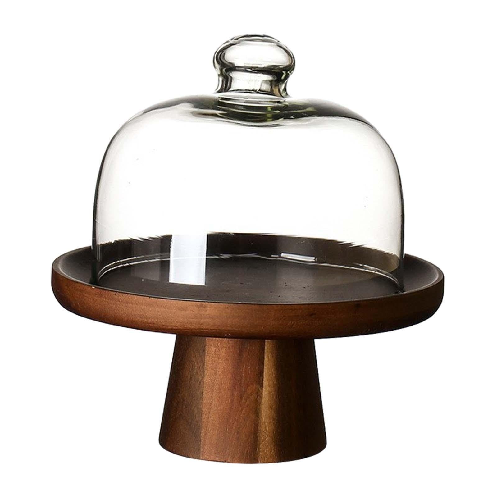 YIXANNX Versatile Wooden Cake Stand With Clear Lid Beautifully Showcasing Delicious Desserts Fruits Snacks And Treats Wood Cake Stand Bread Fruit Plate, Wood, Clear, for 8 inch