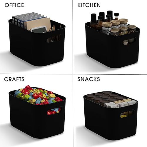 Miniatura 6 de Paquete de 10 contenedores de almacenamiento de plástico negro, contenedores de almacenamiento para organizar, cajas de almacenamiento con asa para