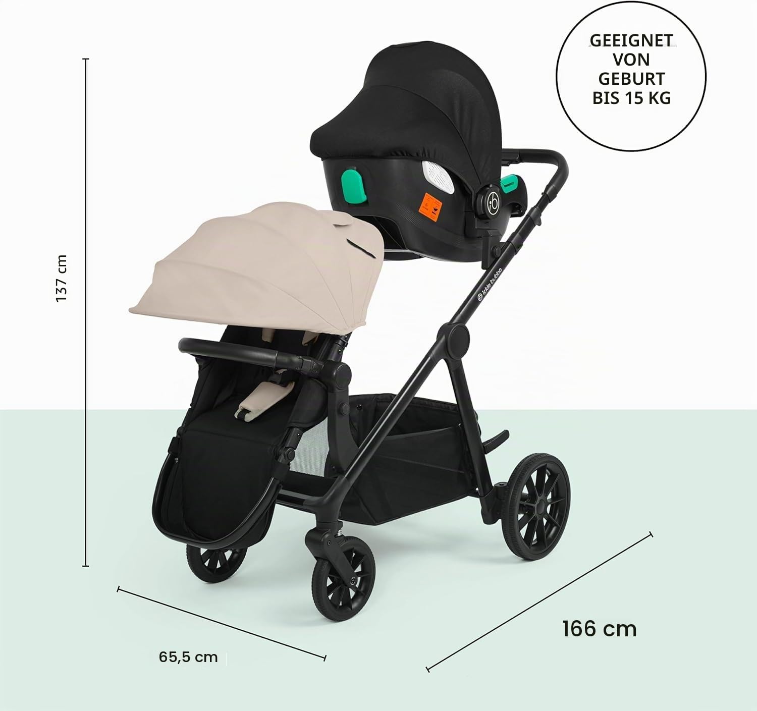 Ickle Bubba Virgo Twin 18-teiliges Reisesystem mit i-Size Cirrus-Autositzen und ISOFIX-Basis, geeignet von der Geburt bis zu 15 Monaten – Tandem-Kinderwagen und Zubehör (Stein) | Tandem-Kinderwagen mit 17 Konfigurationen, Fußsäcken, Regenschutz, Wickeltas
