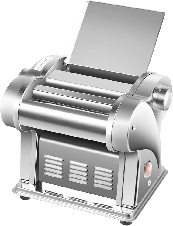 Electric Pasta Maker Machine,Commercial Electric Dough Roller,8 Adjustable Thickness Settings,110V Stainless Steel Electric Noodle Making Pasta Maker Adopts Double-Blade Design for Spaghetti, Lasagna