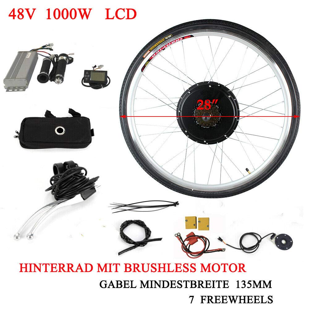 YyanLAK 28 Zoll E-Bike Conversion Kit, 48V 1000W Hinterrad E-Bike Conversion Kit, mit LCD Display, Elektro-Fahrrad Umbausatz, Hinterrad Umbausatz Satz Ebike Conversion Kit Sport & Freizeit