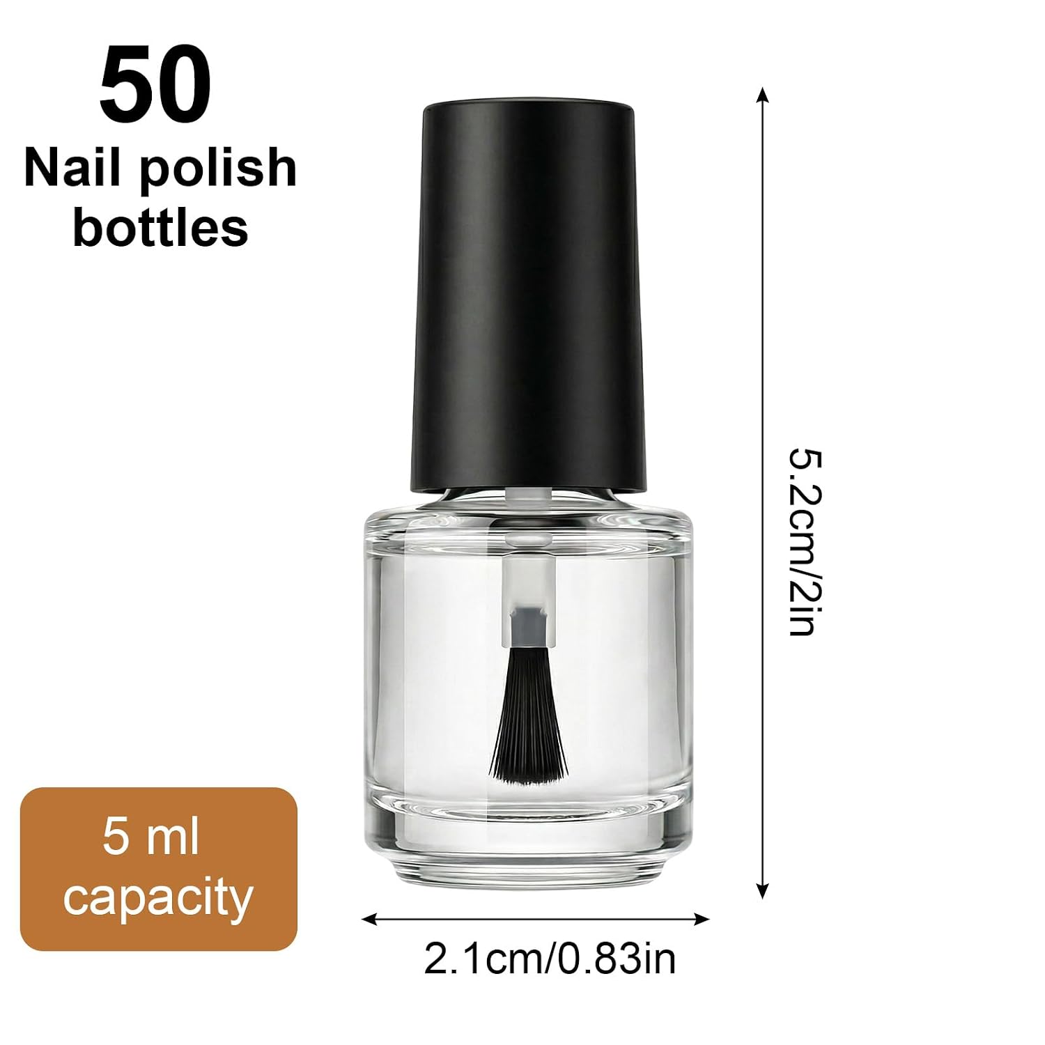 50 Pack Empty Nail Polish Bottles with Brush 5ml Clear Glass Refillable Nail Polish Containers Leak Proof Screw Caps for Nails Art Travel Salon Diy Cosmetics Bulk Set