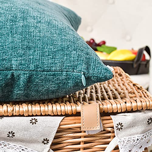 Calitime DSC0367C-DOUBLE Pack Of 2 Cozy Throw Pillow Covers Cases For Couch Sofa Home Decoration Solid Dyed Soft Chenille 18 X 18 Inches Teal thumb #4