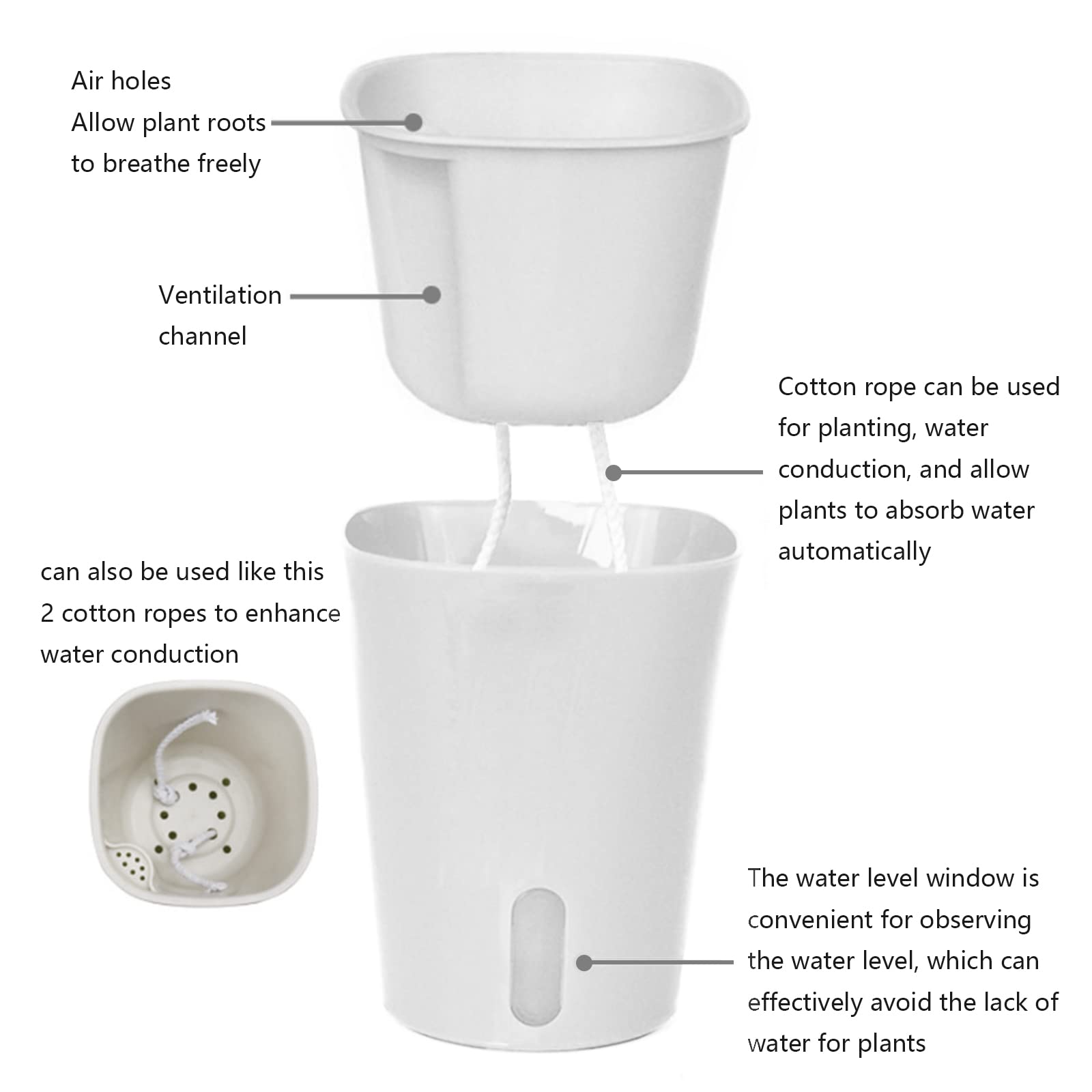 Set di 10 vasi autoirriganti con indicatore del livello dell'acqua, vaso per irrigazione, vaso per erbe, sistema di irrigazione per interni ed esterni (12,5 cm)