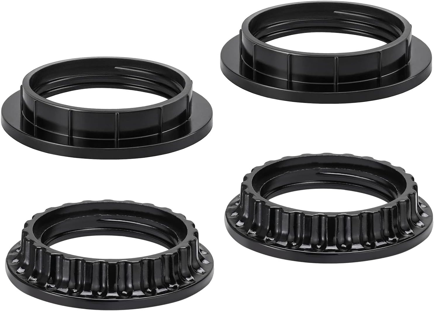 4 PCS Lamp Shade Rings – 2 Sizes (34mm & 39mm) Black E26 Light Socket Collar Rings, Threaded Reducers for Hanging Lamp Holders – (1-3/8" & 1-1/2" Inner Diameter 2pcs Each)