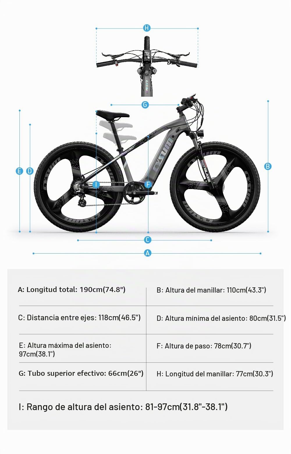 cysum MTB Bicicleta electrica Hombre 29 Pulgadas, Bici eléctrica montaña Adulto, Bicicleta Todoterreno electrica, batería Litio extraíble 720Wh, Alcance de 90-120km, Freno de Disco hidráulico
