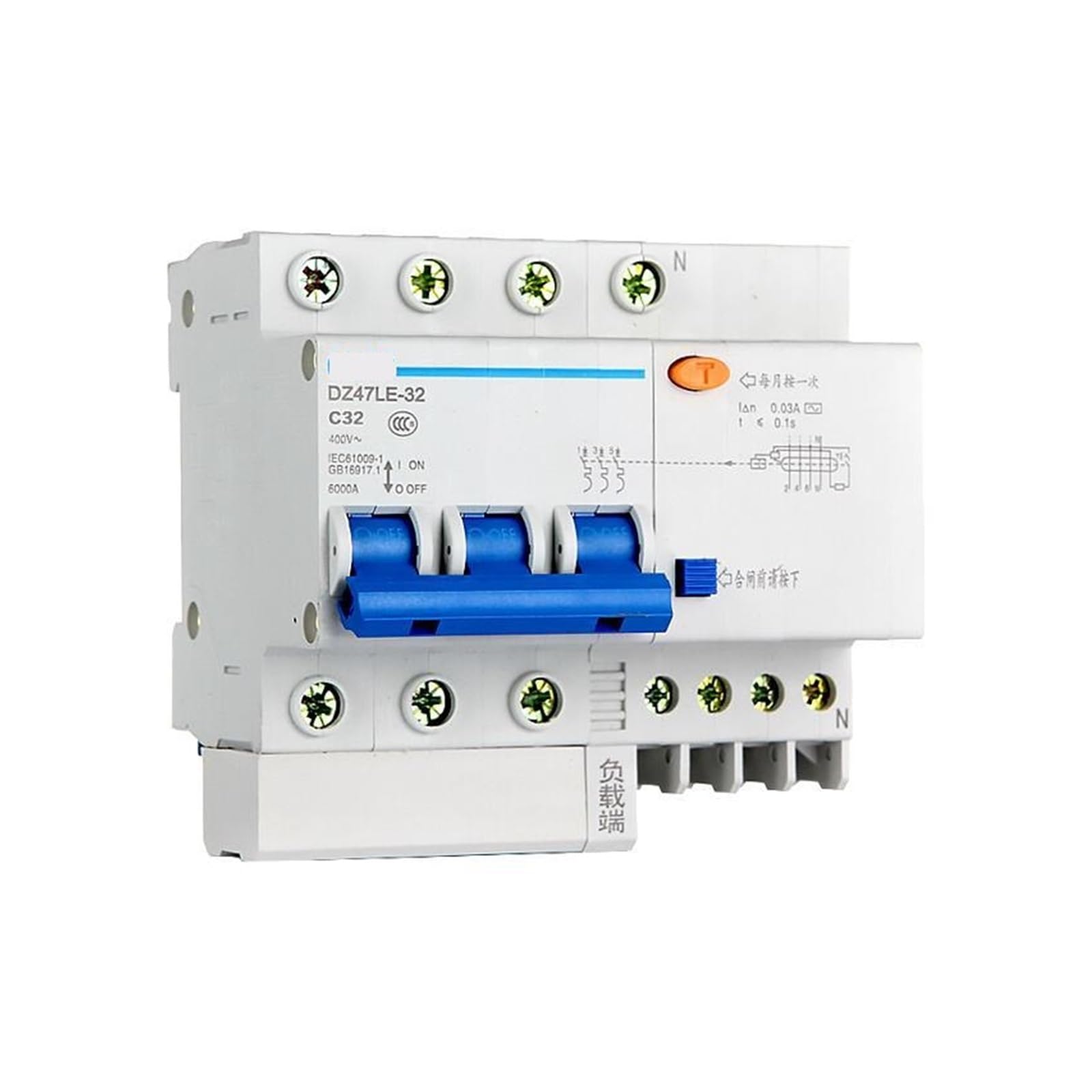 Disjoncteur DZ47LE-32 3P+N D20 100mA miniature différentiel pour tableau électrique