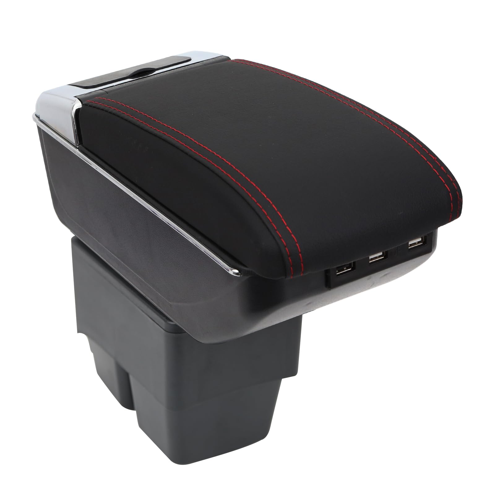 Bracciolo Centrale per Ford Fiesta MK7 2009-2017, Doppio Scomparto, Pelle Nera, Facile da Installare, Accessorio Auto Personalizzato