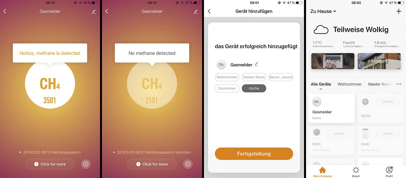 VisorTech Gasmelder Camping: 2er-Set Smarter Multi-Gasmelder für haushaltsübliche Gase, WLAN, App (Gaswarnmelder WLAN, Gasleckdetektor, Grill)