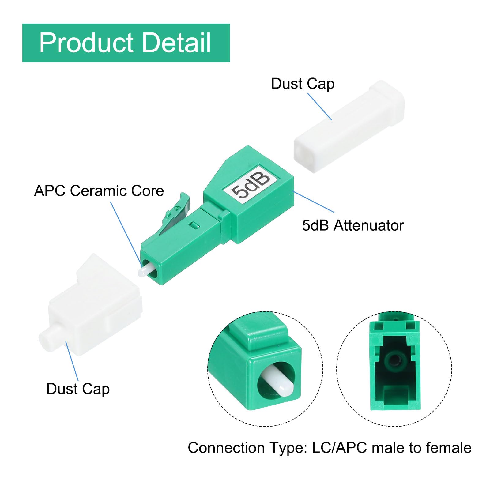 QUARKZMAN 5dB LC Fibre Attenuatore LC/APC SM Monomodale Fisso Fibre Ottico Attenuatore Maschio a Femmina per Fibre Ottico Trasmissione 2pz