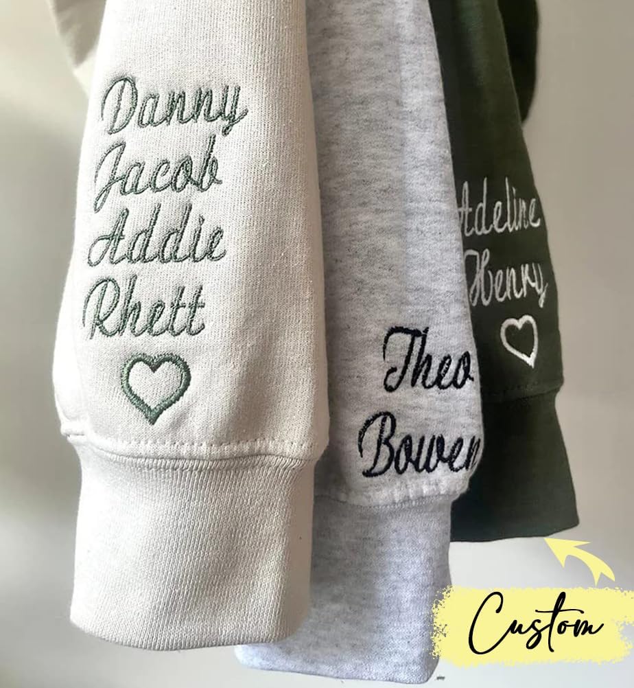 Pofily Personalized Embroidered Mama Sweatshirt With Kid Names On Sleeve, Mom Sweatshirt For Women, Gifts For Mom Grandma