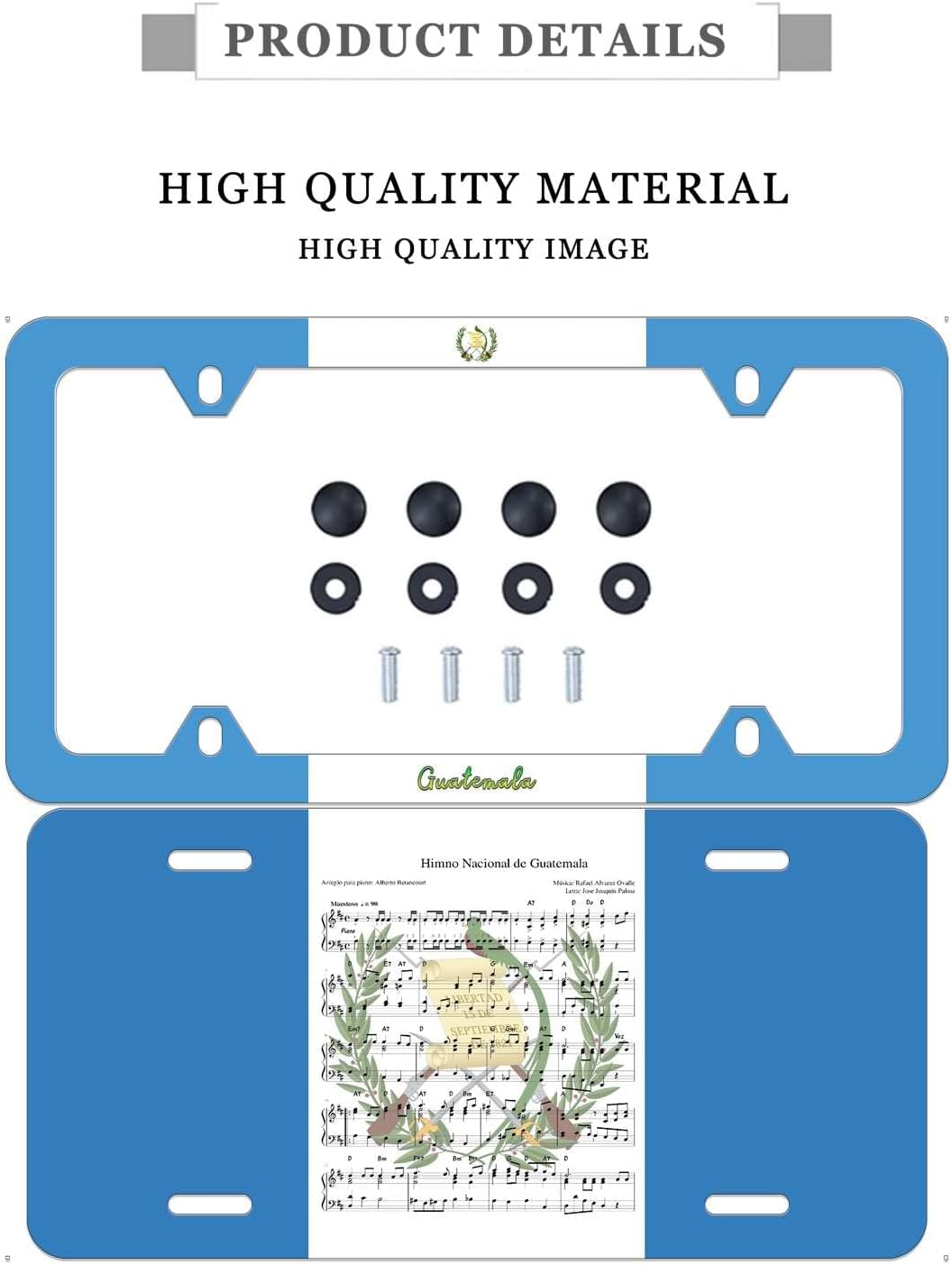 The National Flag of República De Guatemala Country Signs Himno Nacional De Guatemala Staff Old License Plate Frame Shield with Black Nut License Plate Frame for Universal Us Car