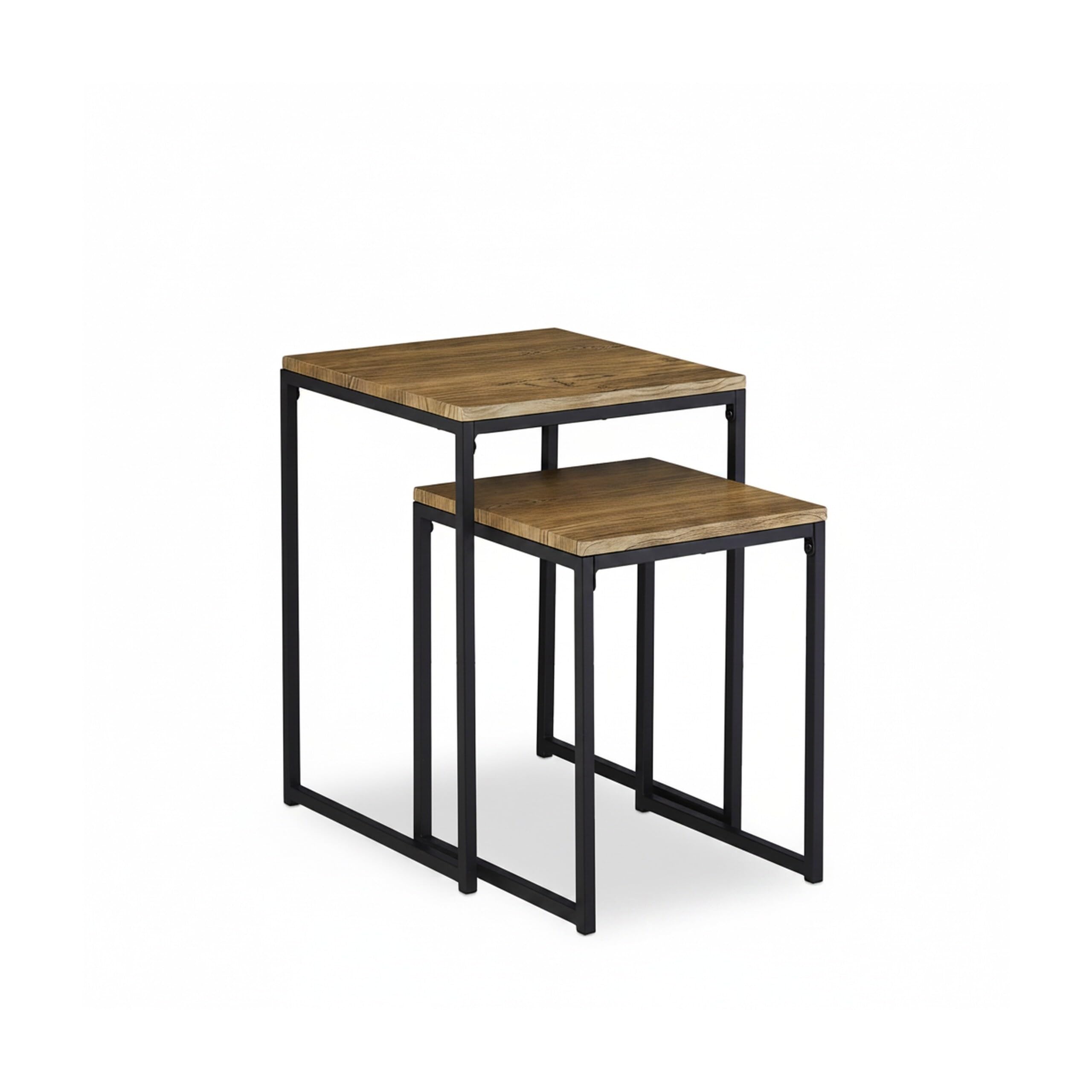 Relaxdays Set Tavolini da Salotto da 2, ad Incastro, Design Industriale, Impilabili, Moderni, Ferro, Effetto Legno/Nero