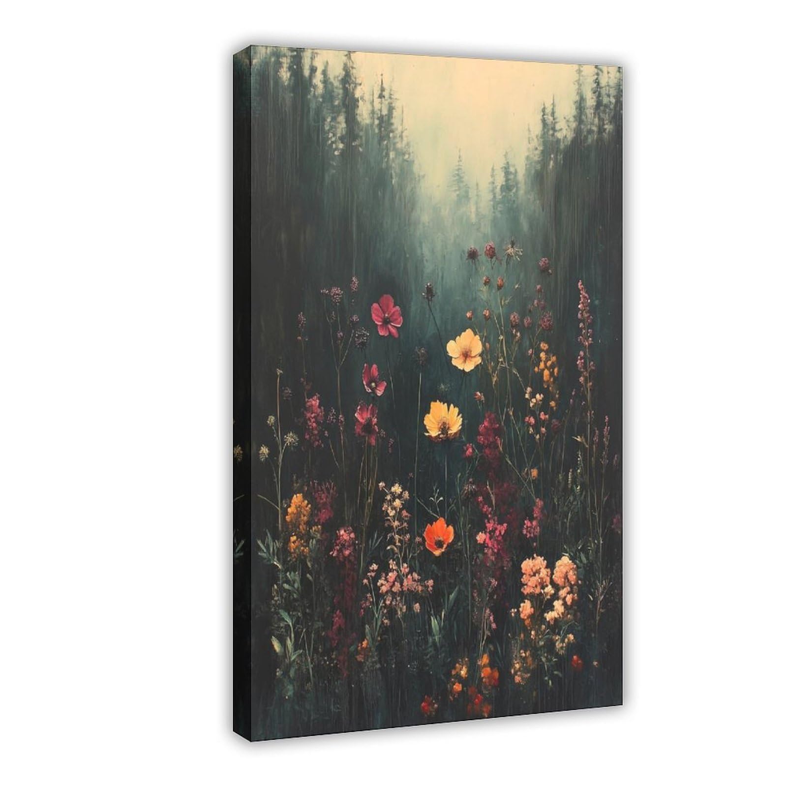Bareronor Frame Misty Forest Wildflower Canvas Poster Bedroom Decor Landscape Office Room Decor Gift 20" L X 30" W