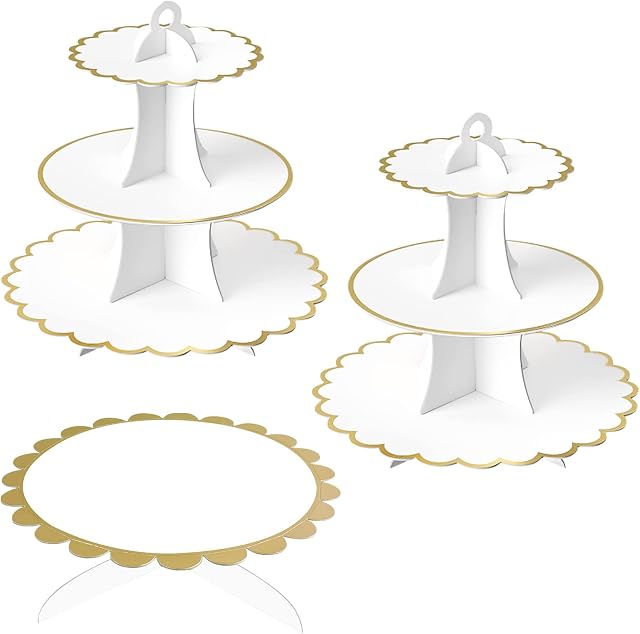 Jinlaili 3 Pack Cardboard Cupcake Stand 3 Tier, Dessert Tower and 1Tier Cake Stand, Dessert Stand, Cake Display Stand, Party Food Server Display, Round Cupcake Holder Tower for Wedding Birthday Party
