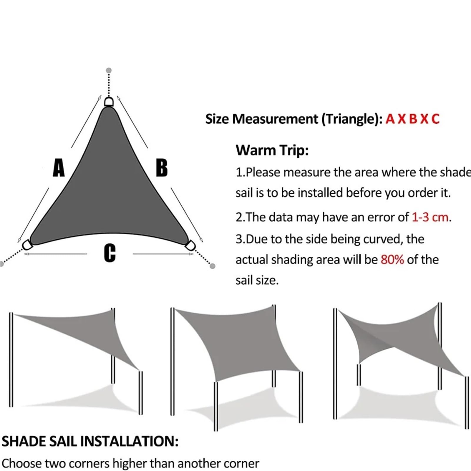 Lot de 2 pare-soleil triangulaires résistants aux intempéries avec cordes pour camping, voyage et protection Bleu roi 300 x 300 x 300 cm