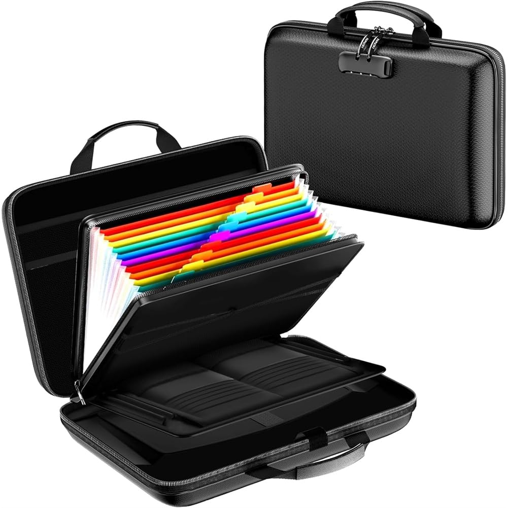 Scatola Portadocumenti Ignifuga, Organizer Rigido Ignifugo con Serratura e Cartella Portadocumenti A Fisarmonica da 13 Tasche per Ufficio Domestico