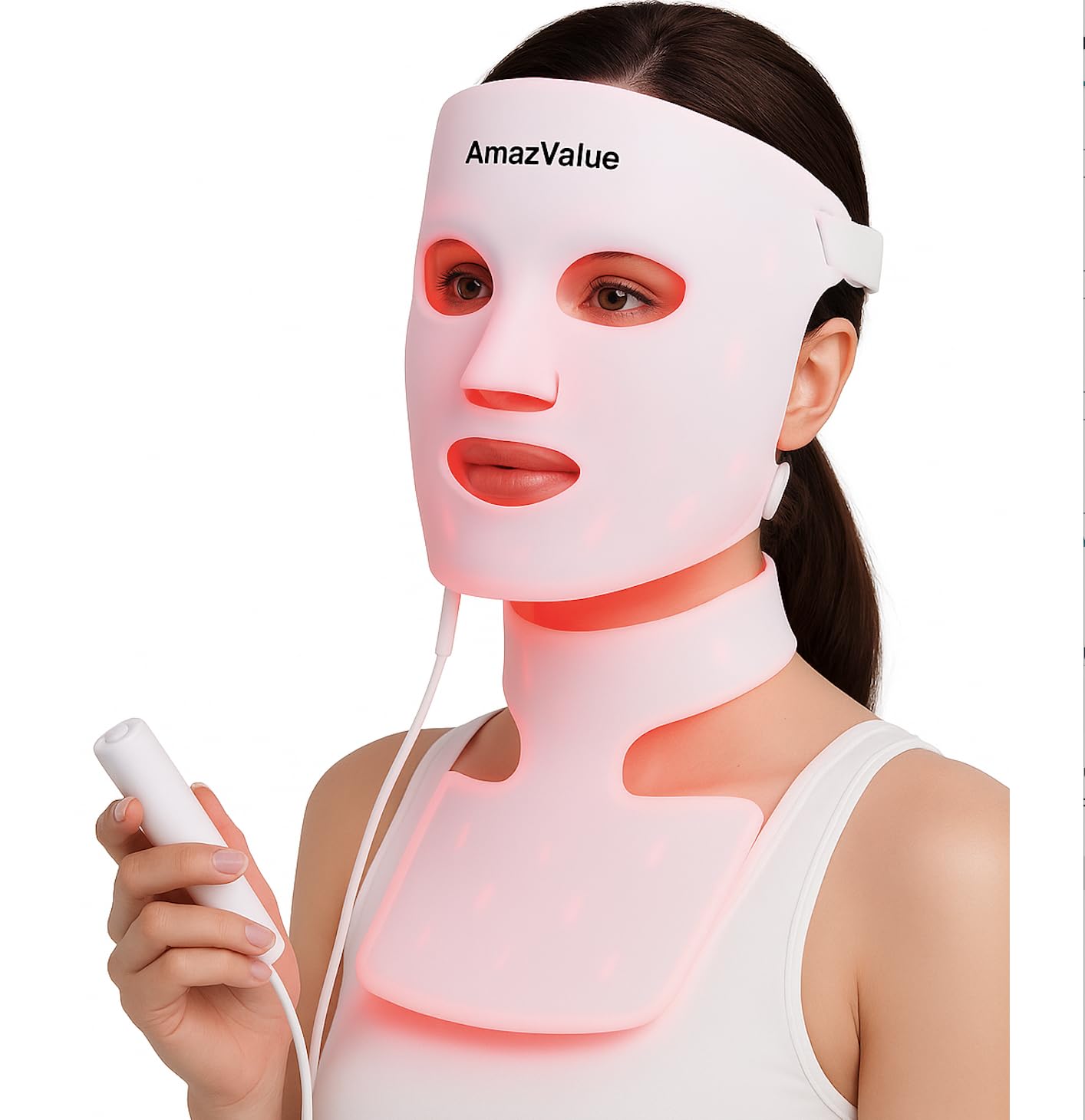 AmazValue LED Light Therapy Mask for Face and Neck Red 630nm Blue 415nm Near-Infrared 830nm Light Anti-Aging Wrinkle