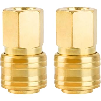 Compressed Air Coupling 1/4 Inch Female Thread Brass Compressed Air Connection Compressed Air Couplings 1/4 Inch IG Quick Couplings Inner Plug Valve Socket Threaded Plug Brass Fittings Pack of 2