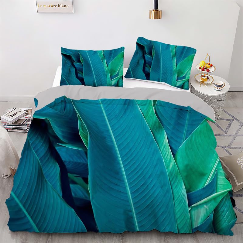 Housse de couette 220x240 bleu avec 2 taies d'oreiller en microfibre pour lit deux places