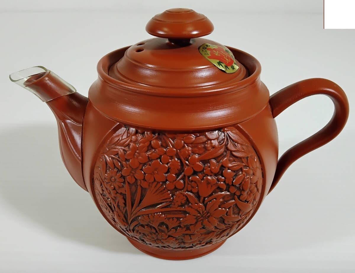 人間国宝 三代 山田 常山 造 朱泥 横手 急須 箱付 】 常滑焼