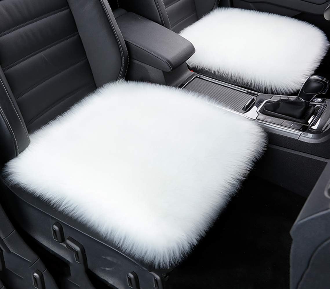 Fur Chair Cushion 20 x 20 inch, [2 Pack] Square Fur Seat Cushion, Super Soft Faux Sheepskin Chair Cover Seat Pad, White Fluffy Rug for Children's Room, Dog/Cat Bed Mat, Bedroom, Sofa and more