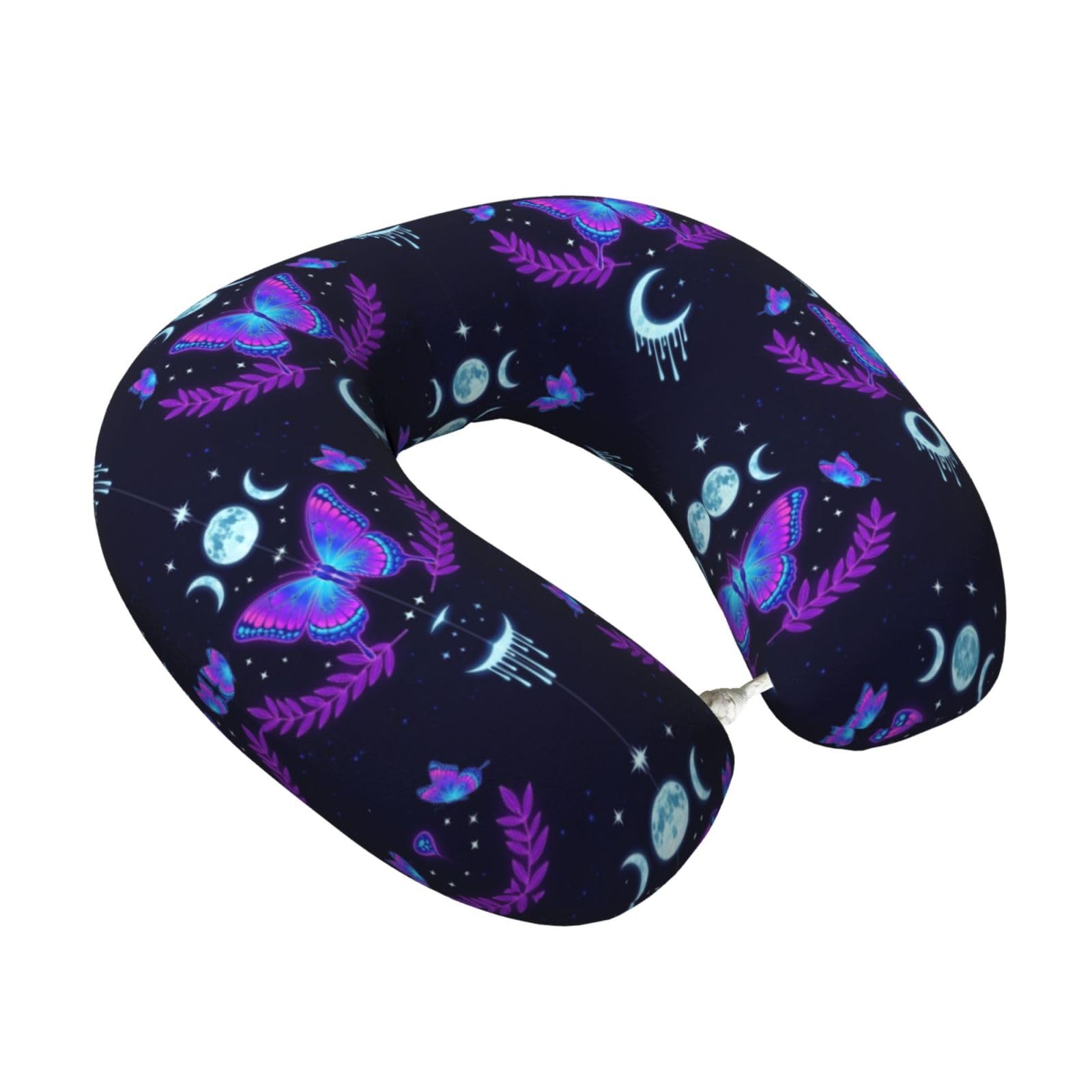 U-Shaped Pillow Magic Moon Moth Mystical Goth Astrology Art for Travel Comfort, Memory Foam Neck Support for Sleeping on Flights and in Vehicles