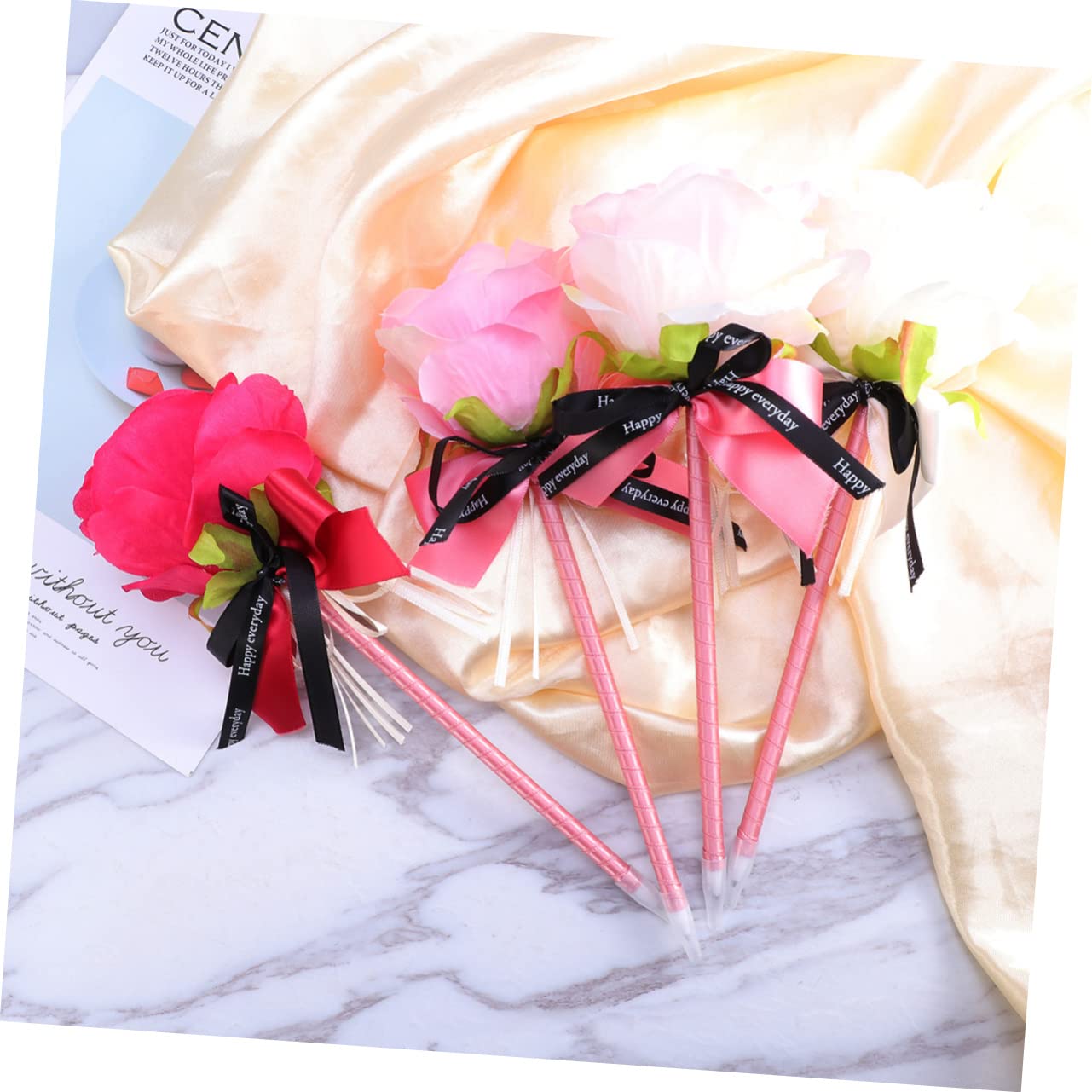 Lot De 3 Stylos À Bille Créatifs En Forme De Nœud Rose Stylets Élégants Pour Papeterie Bureau École Instrument Décriture 4 Pièces X 3