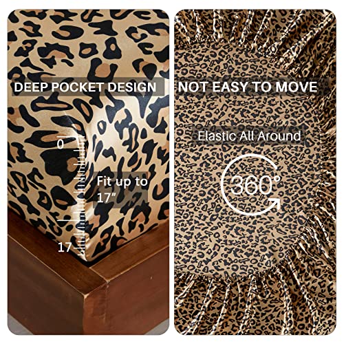 Udeal Queen Sheet Set Satin Sheets And Pillowcase Sets Silky Soft Cooling Bed Sheets Set Deep Pocket Luxury Cheetah Print Breathable Sheet 90 Gsm (4 Piece, Yellow Leopard) #TOP4